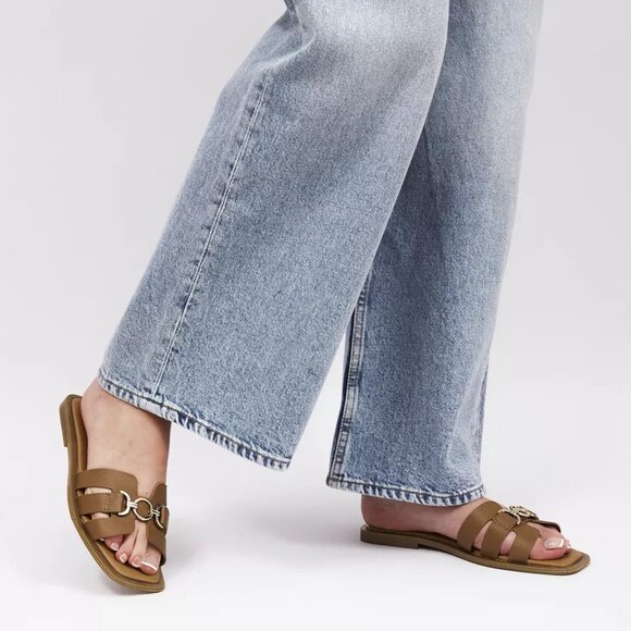 new OFFICE Salvador Gold Trim Slides Leather Upper and LINING! 2T7 - Picture 4 of 5